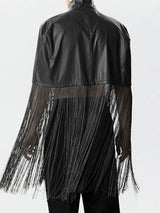 Mens PU Leather Fringe Patchwork Cloak SKUK42831