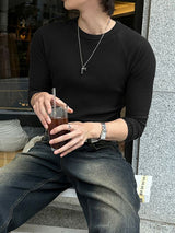 Men's Minimalist Textured Crew Neck Long Sleeve T-shirt SKUL43963