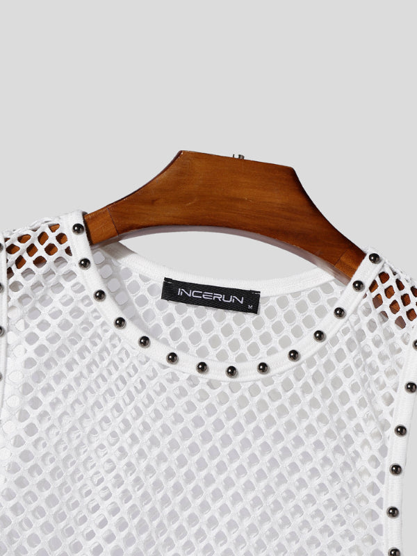 Mens Solid Color Sheer Mesh Casual Tank SKUL12489