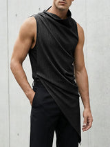 Men's Avant-Garde Pinstripe Asymmetrical Draped Cowl Neck Tank SKUL58932