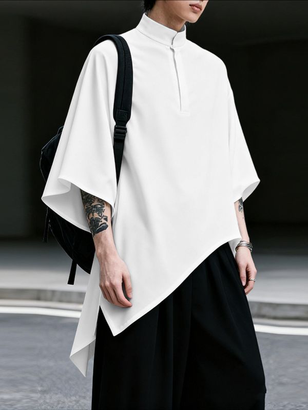 Men's Irregular Hem Stand Collar 3/4 Sleeve Shirt SKUL41011