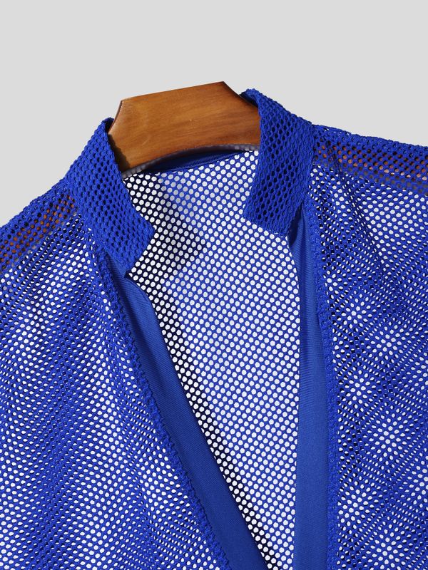 Men's Avant-Garde Sheer Mesh Deep V-Neck Slim Fit Cap Sleeve Muscle Tank SKUL64182