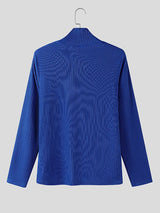 Men's Sheer Mesh Patchwork Knitted Textured High Neck Long Sleeve T-shirt SKUL43940