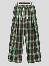 Mens Vintage Plaid Contrast Color Wide Leg Pant SKUK76312