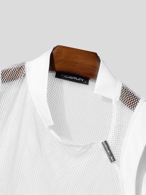 Men's Avant-Garde Asymmetrical Mock Neck Mesh Tank SKUL56627