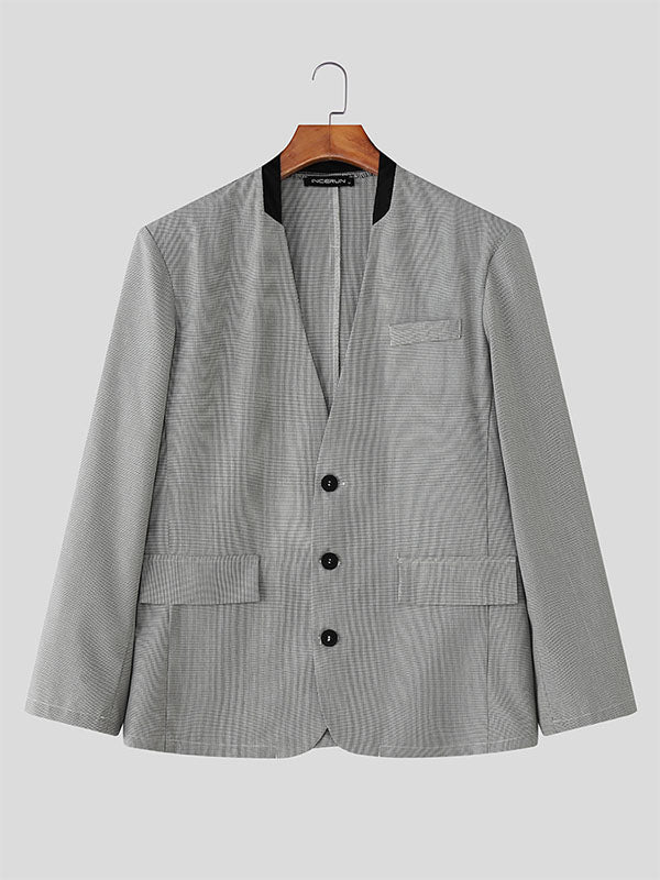 Men's Colorblock Plaid Long Sleeve Blazer SKUL27298