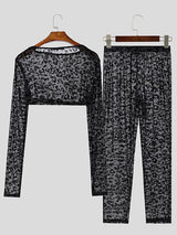 Mens Sparkling Leopard Print Cropped Two Pieces Outfit SKUK91512