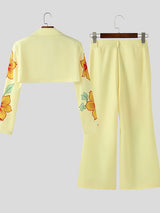 Men's Floral Print Cropped Two Pieces Outfit SKUL36337