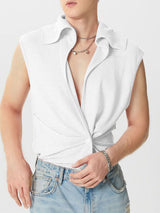 Mens Asymmetric Solid Color Striped Sleeveless Shirt SKUK71361