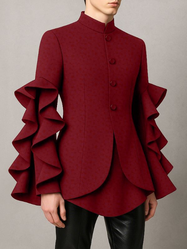 Men's Pleated Ruffled Casual Long Sleeve Blazer SKUL32754