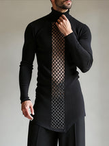 Men's Sheer Mesh Patchwork Knit Long Sleeve T-shirt SKUL45326