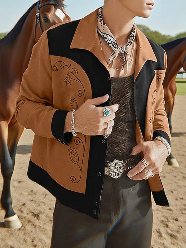 Men's Contrast Embroidered Casual Long Sleeve Jacket SKUL25793