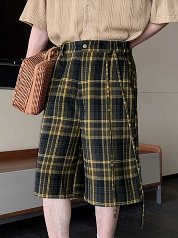 Mens Contrast Color Plaid Casual Short SKUL16652