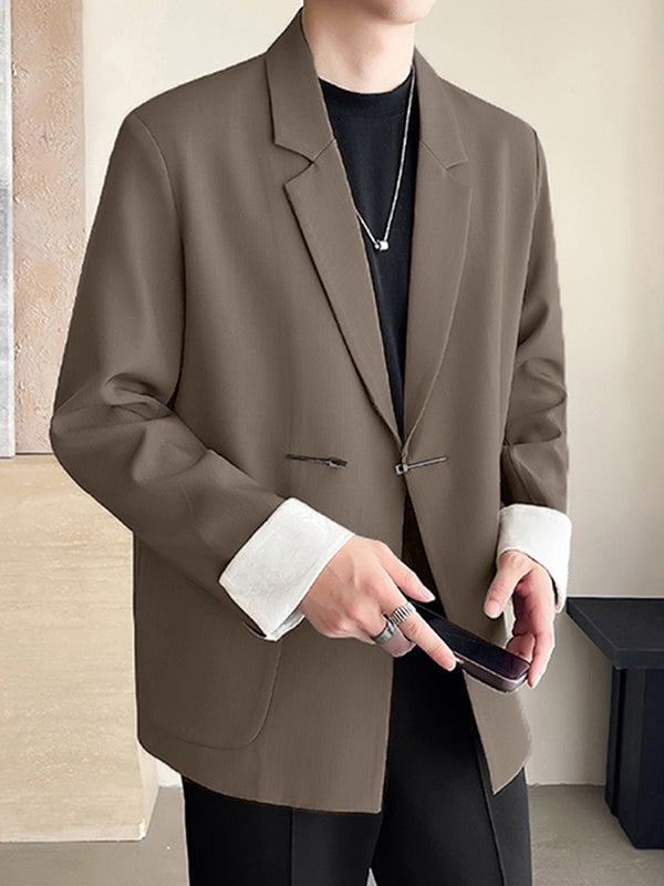 Mens Metal Buckle Patchwork Lace Long-Sleeve Blazer SKUK78602