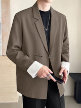 Mens Metal Buckle Patchwork Lace Long-Sleeve Blazer SKUK78602