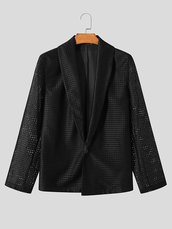 Mens Mesh See Through Lapel Collar Blazer SKUK50843