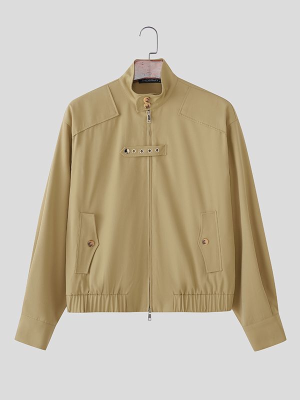 Men's Strap Patchwork Stand Collar Long Sleeve Jacket SKUL41074