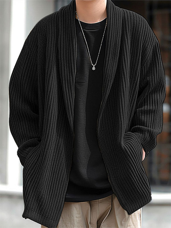 Mens Textured Stripe Long-Sleeve Cardigan SKUK74982