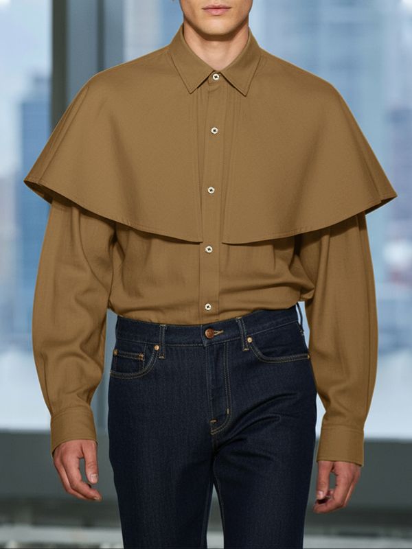 Men's Cape Patchwork Faux Two Piece Long Sleeve Shirt SKUL43543