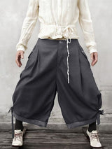 Men's Vintage Plaid Cargo Pocket Wide Leg Harem Cropped Pant SKUL60808