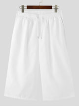 Mens Solid Drawstring Waist Cropped Pants SKUK61532