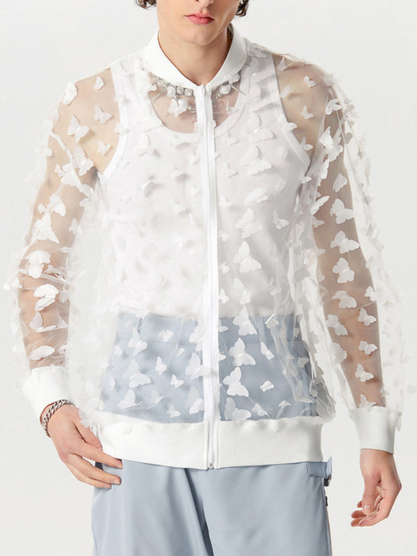 Mens Butterfly Decoration Mesh See Through Jacket SKUK48014