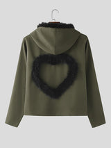 Men's Heart Shaped Plush Patchwork Long Sleeve Jacket SKUL42264