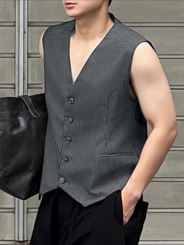 Men's Solid Color Stripe Casual Waistcoat SKUL47735