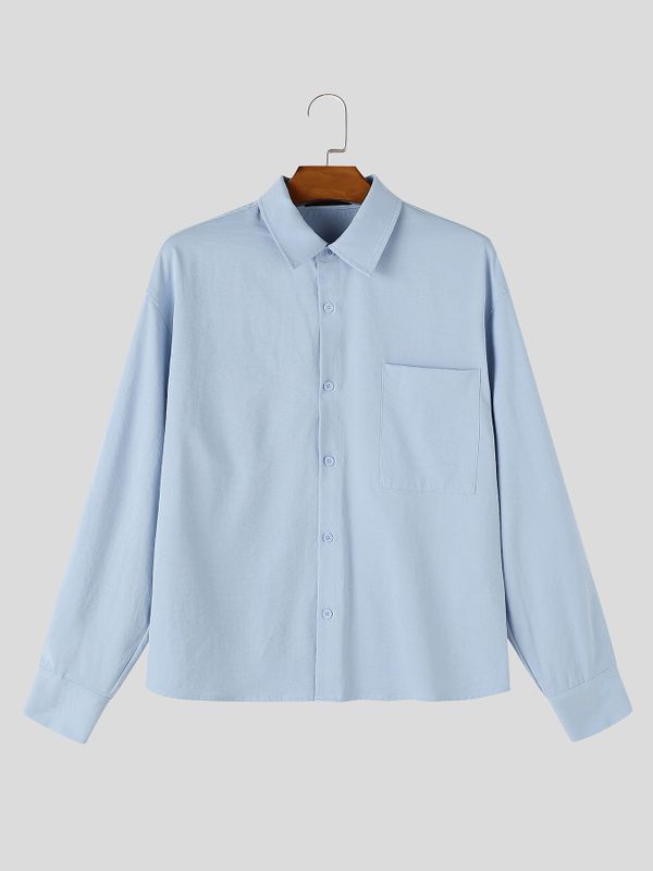 Men's Clean-Fit Casual Daily Commute Cropped Oversized Pocket Concealed Placket Shirt SKUL86777