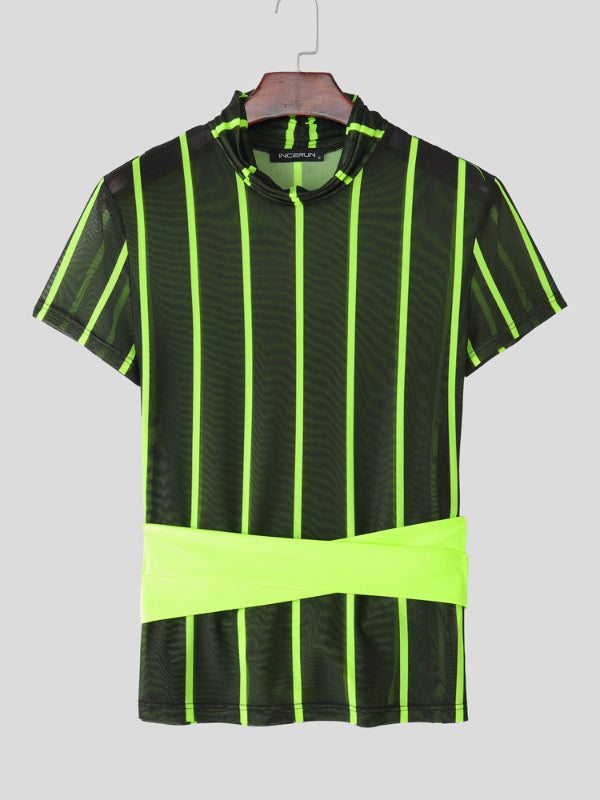 Men's Fluorescent Striped Sheer Short Sleeve T-Shirt SKUL18901