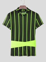 Men's Fluorescent Striped Sheer Short Sleeve T-Shirt SKUL18901