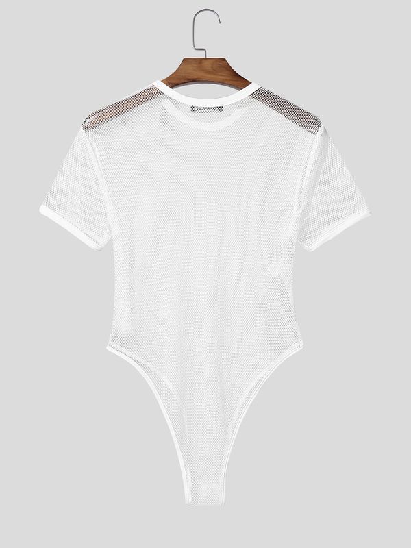 Men's Avant-Garde Sheer Fishnet High-Cut V-Hem Bodysuit SKUL62119