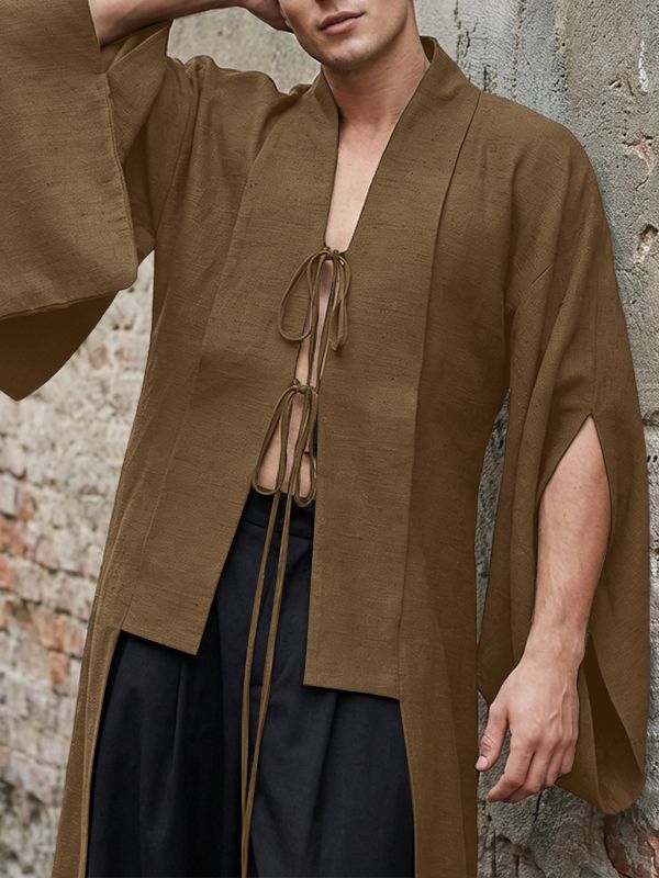 Men's Tie Sleeve Slit Long Sleeve Cardigan SKUL57270