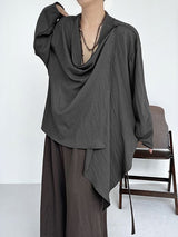 Men's Deconstructed Pleated Waist Drawstring Long Sleeve Shirt SKUL32840