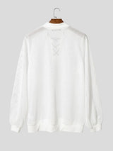 Men's Sheer Hollow Drawstring Long Sleeve Shirt SKUL47629
