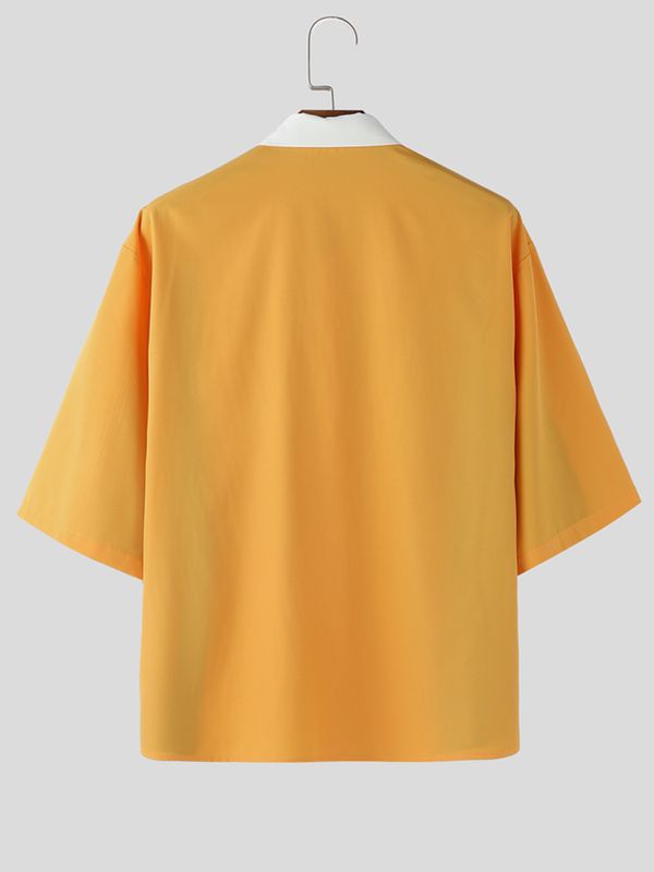 Men's Contrast Patchwork Striped Half Sleeve Shirt SKUL53239