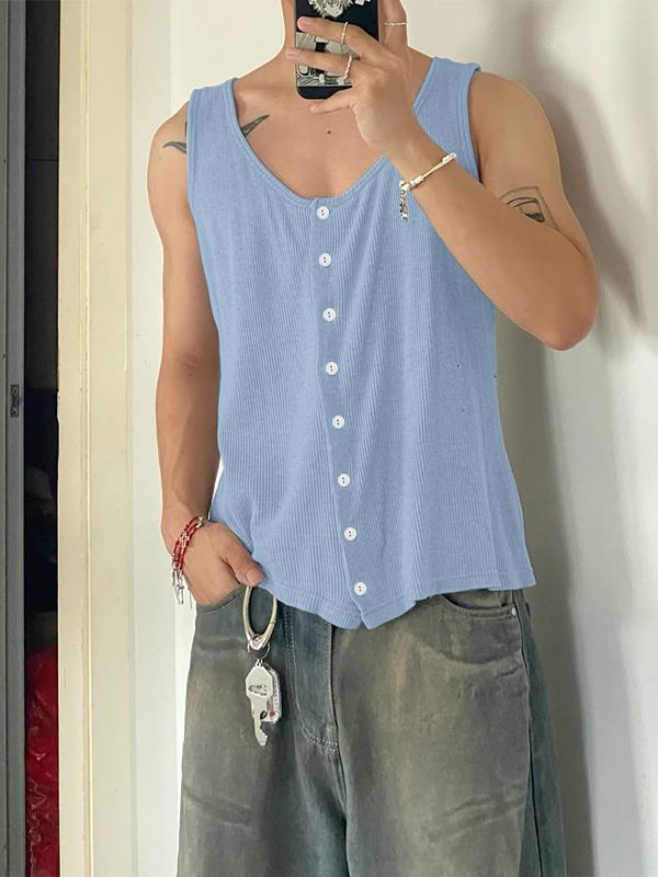 Men's Retro Textured Button-Down Tank SKUL54721