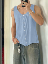 Men's Retro Textured Button-Down Tank SKUL54721