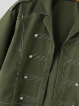 Men's Vintage Military Style Contrast Stitching Frogged Button Cropped Short Sleeve Shirt SKUL77316