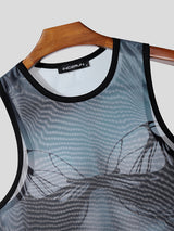Men's Abstract Print Sheer Mesh Bodysuit SKUL20233