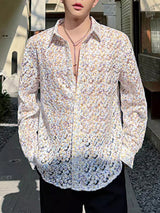 Mens Floral Print See Through Long Sleeve Shirt SKUK61737