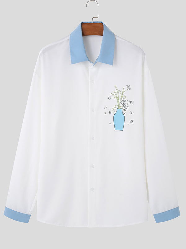 Mens Vase Embroidery Long-Sleeve Shirt SKUK71154