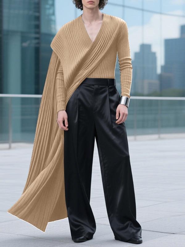 Men's Knit Textured Shawl Long Sleeve T-Shirt SKUL29769