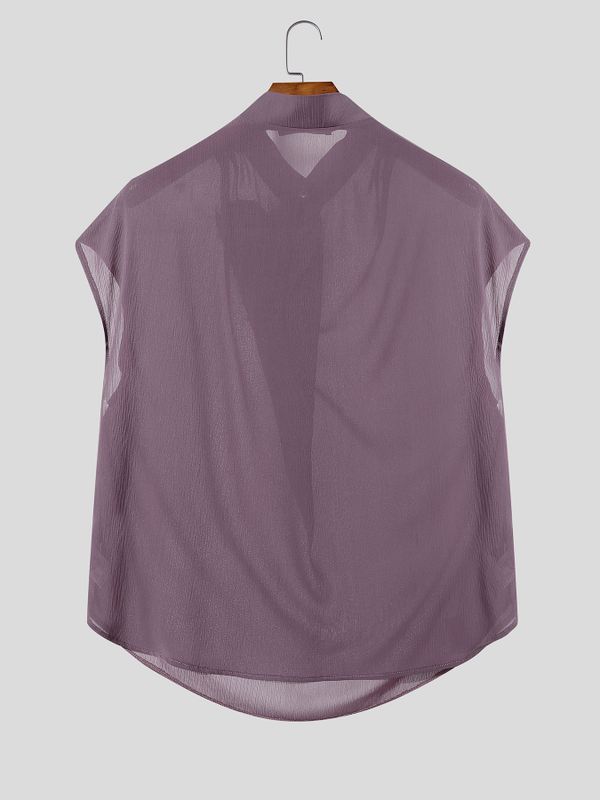 Men's Avant-Garde Asymmetric Draped Cross Wrap Mock Neck Sleeveless Shirt SKUL63993