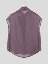 Men's Avant-Garde Asymmetric Draped Cross Wrap Mock Neck Sleeveless Shirt SKUL63993