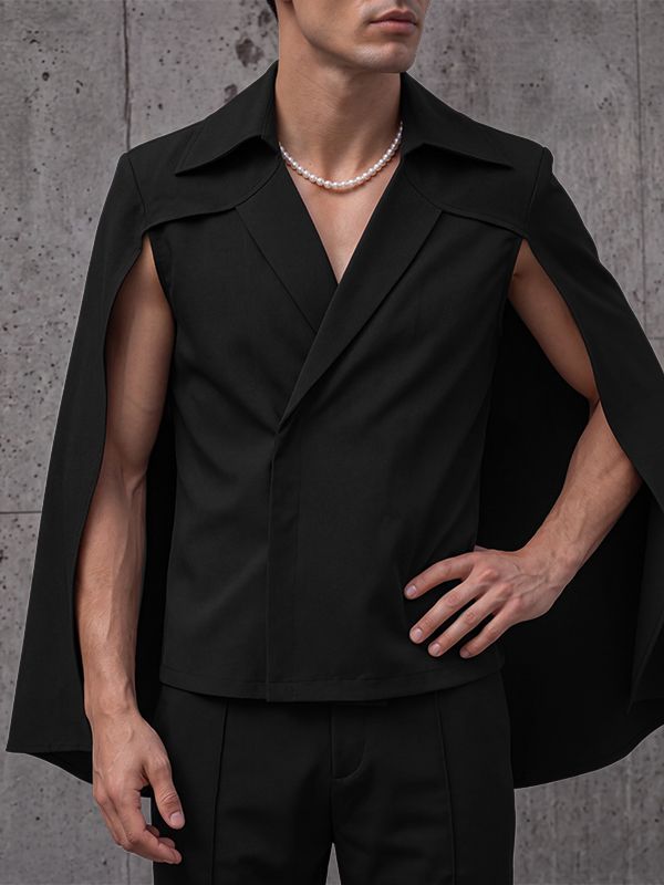Men's Avant-Garde Runway Integrated Flowing Capelet Wrap Front Cloak SKUL83135