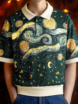 Mens Starry Oil Painting Print Short Sleeve Shirt SKUL16597