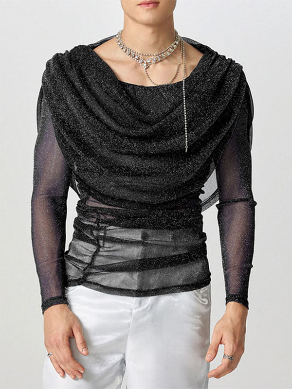 Mens Shimmer Sheer Hooded Long-Sleeve T-Shirt SKUK84560