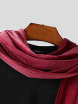 Men's Contrast Velvet Patchwork Long Sleeve T-Shirt SKUL29768