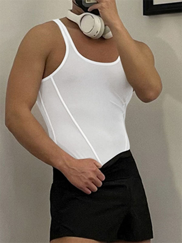 Men's Solid Color Cut Slim Fit Bodysuit SKUL21299